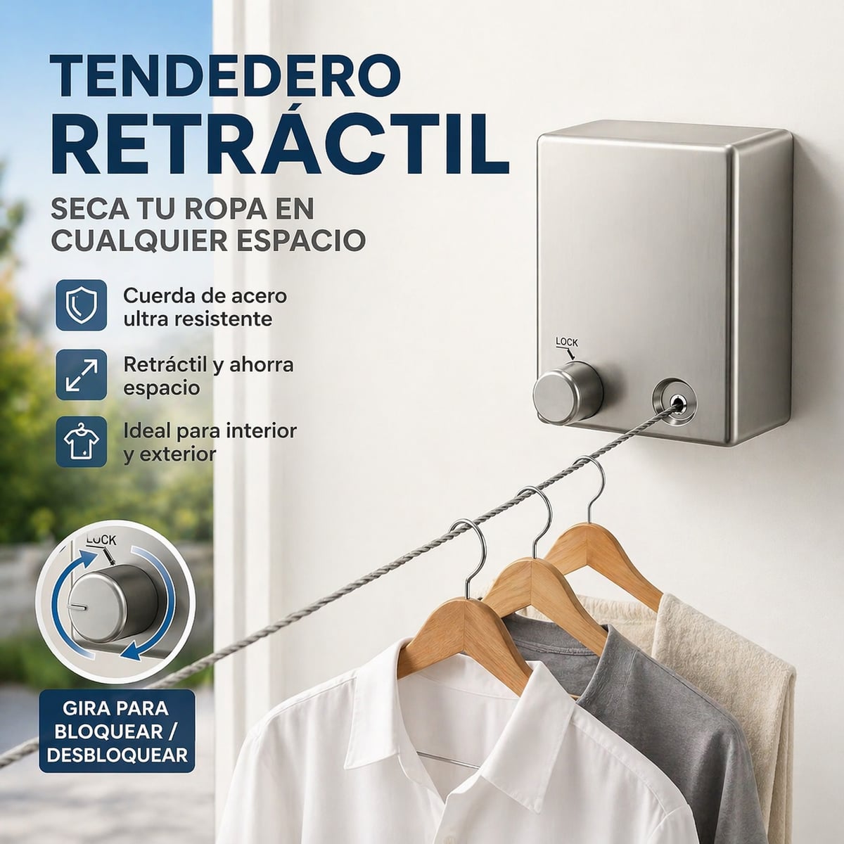 Tendedero Retráctil de Acero – Solución Inteligente para Espacios Pequeños + ENVIO GRATIS 🎁