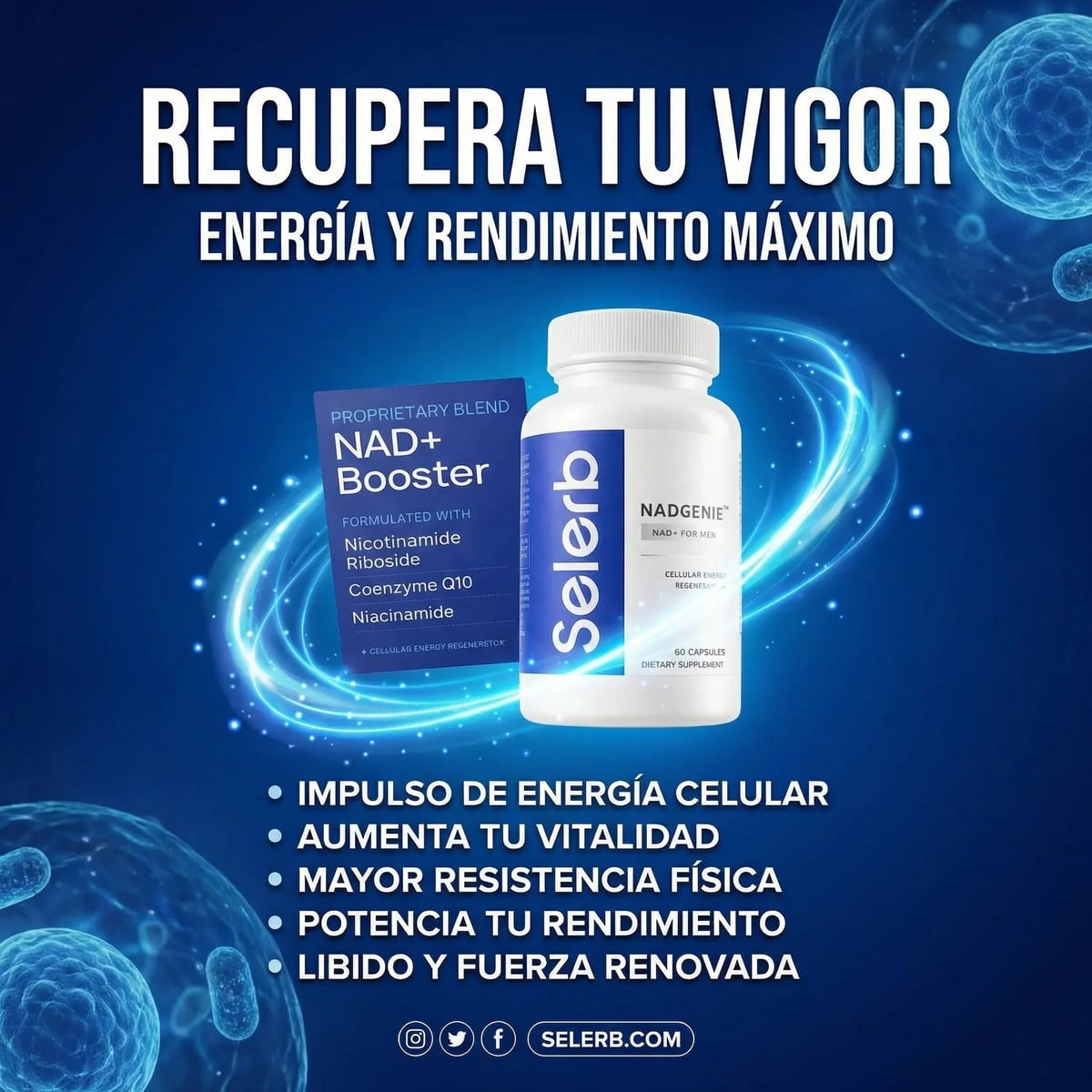 🔥NAD+ SELERB BOOSTER Energía, potencia y vitalidad masculina total💪