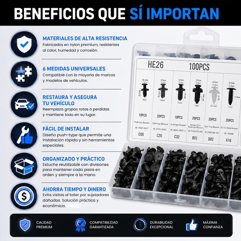 Set de 100 Clips y Sujetadores para Carro
