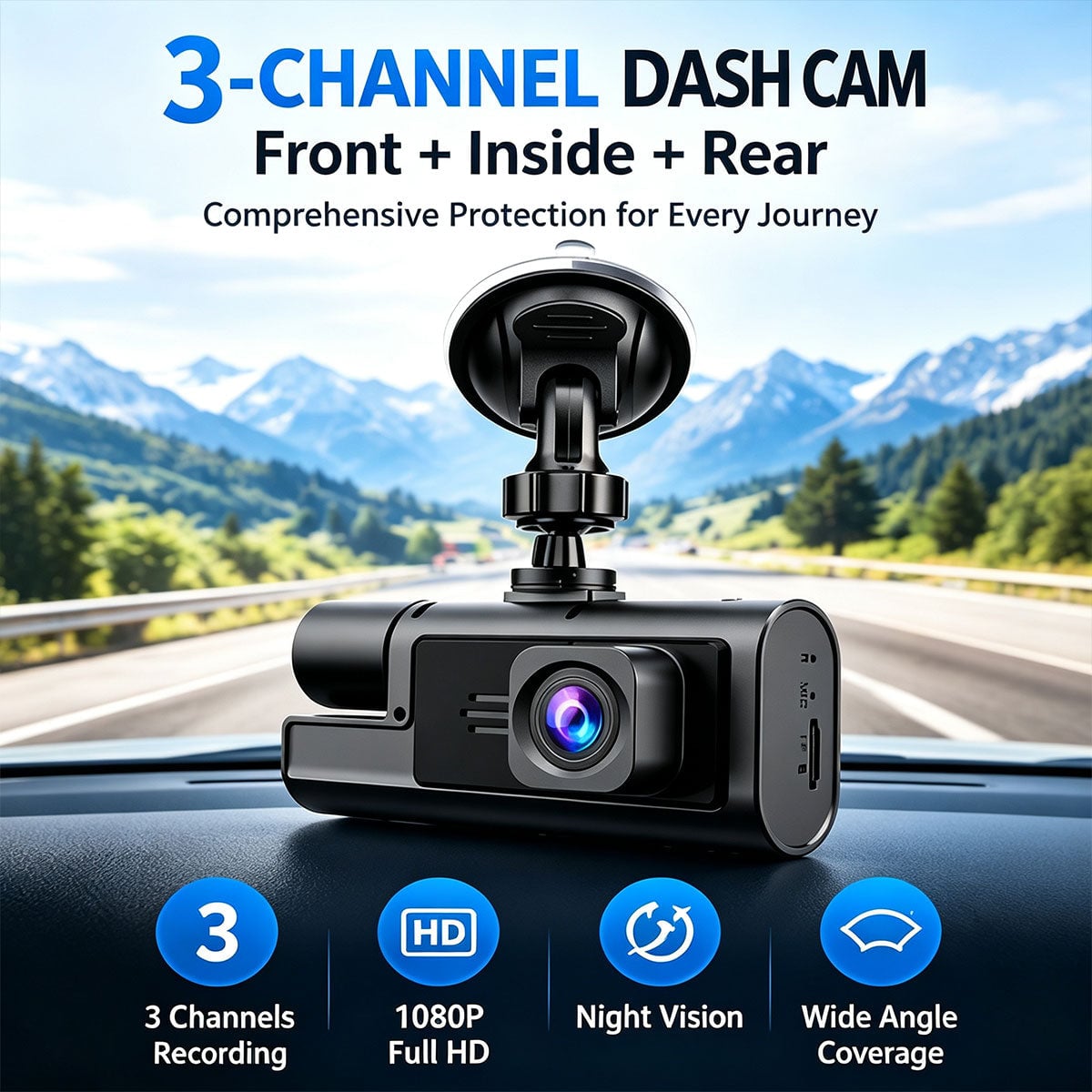 Full HD 1080P Windshield-Mounted Dashcam for Cars