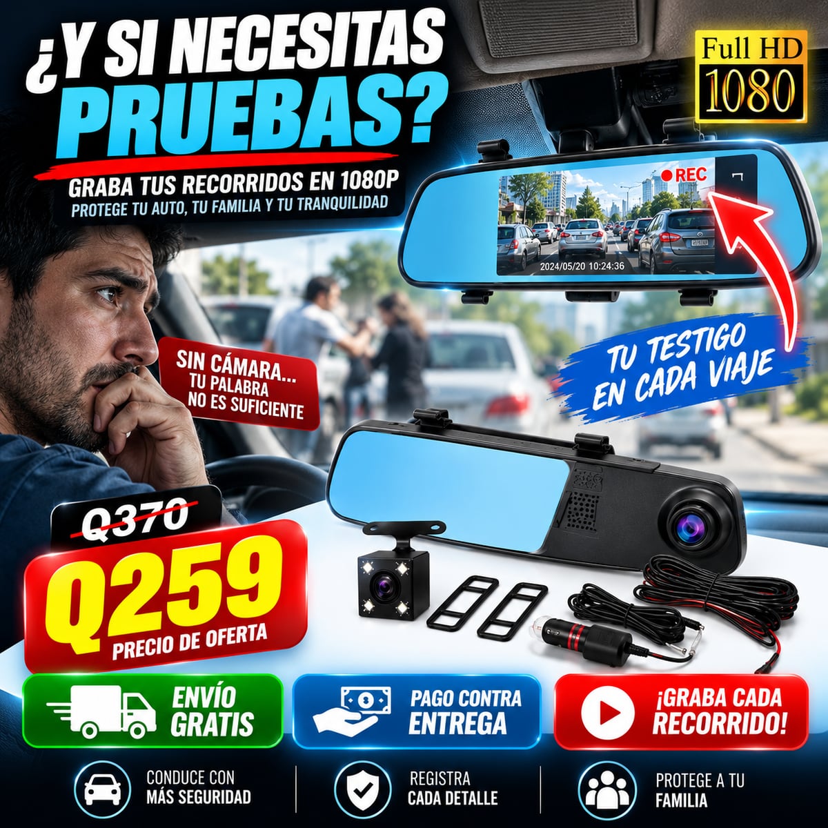 Espejo Retrovisor DVR 4.3 PREMIUN 3 en 1   