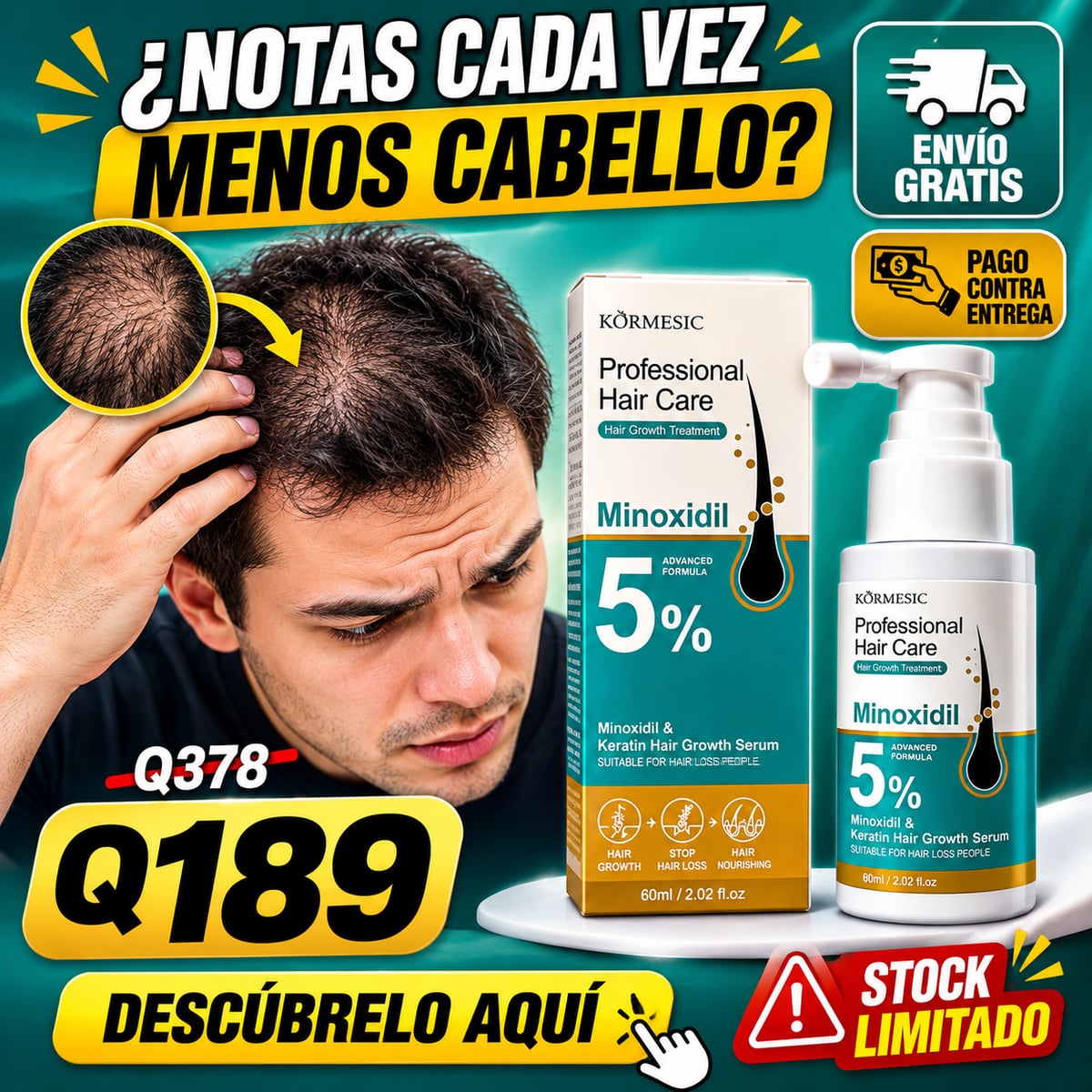 Combo Minoxidil Crema Y Serum al 5% para un Cabello Más Fuerte, Denso y con Mayor Crecimiento ✅
