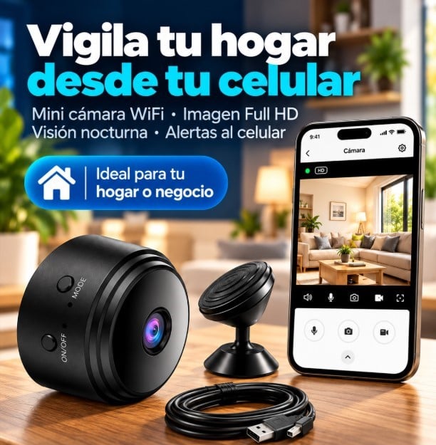 Mini Cámara de Seguridad WiFi Full HD 1080p – Visión Nocturna, Detección de Movimiento y Monitoreo desde tu Celular