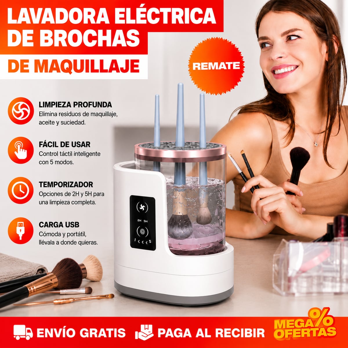 LAVADORA ELÉCTRICA DE BROCHAS DE MAQUILLAJE