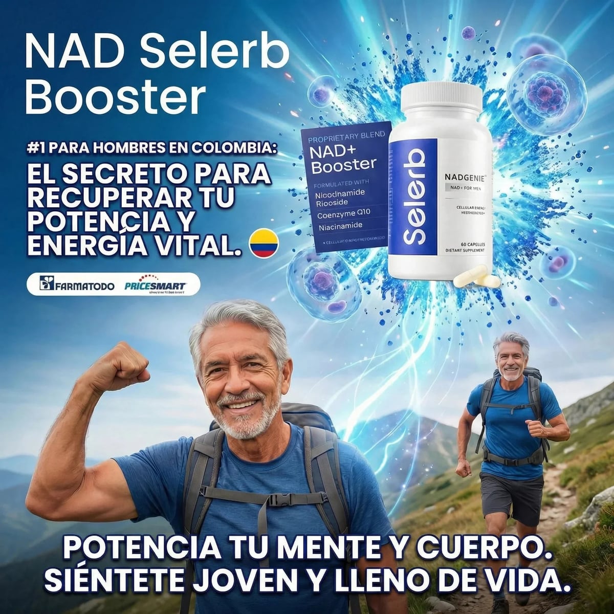🔥NAD+ SELERB BOOSTER Energía, potencia y vitalidad masculina total💪
