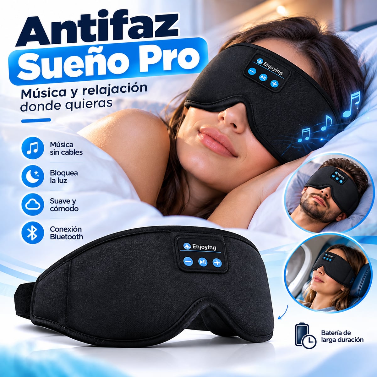 Antifaz Sueño Pro 🧘🎧🧠💤 ¡APAGA EL RUIDO DEL DÍA Y ENCIENDE TU DESCANSO! Antifaz con audífonos integrados. 🎧✨ENVIO GRATIS