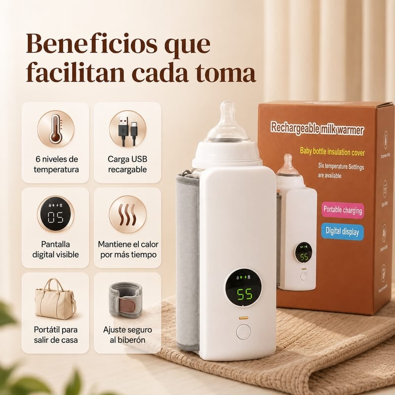 Calentador Portátil de Biberones con Pantalla Digital y Carga USB