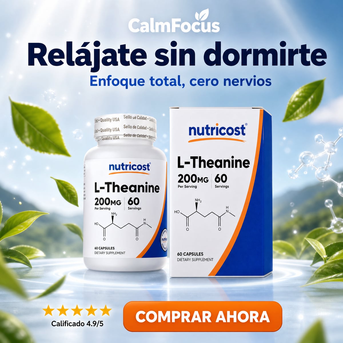 CalmFocus™ — L-Theanine 200mg Enfoque total, cero nervios. Relájate sin dormir.