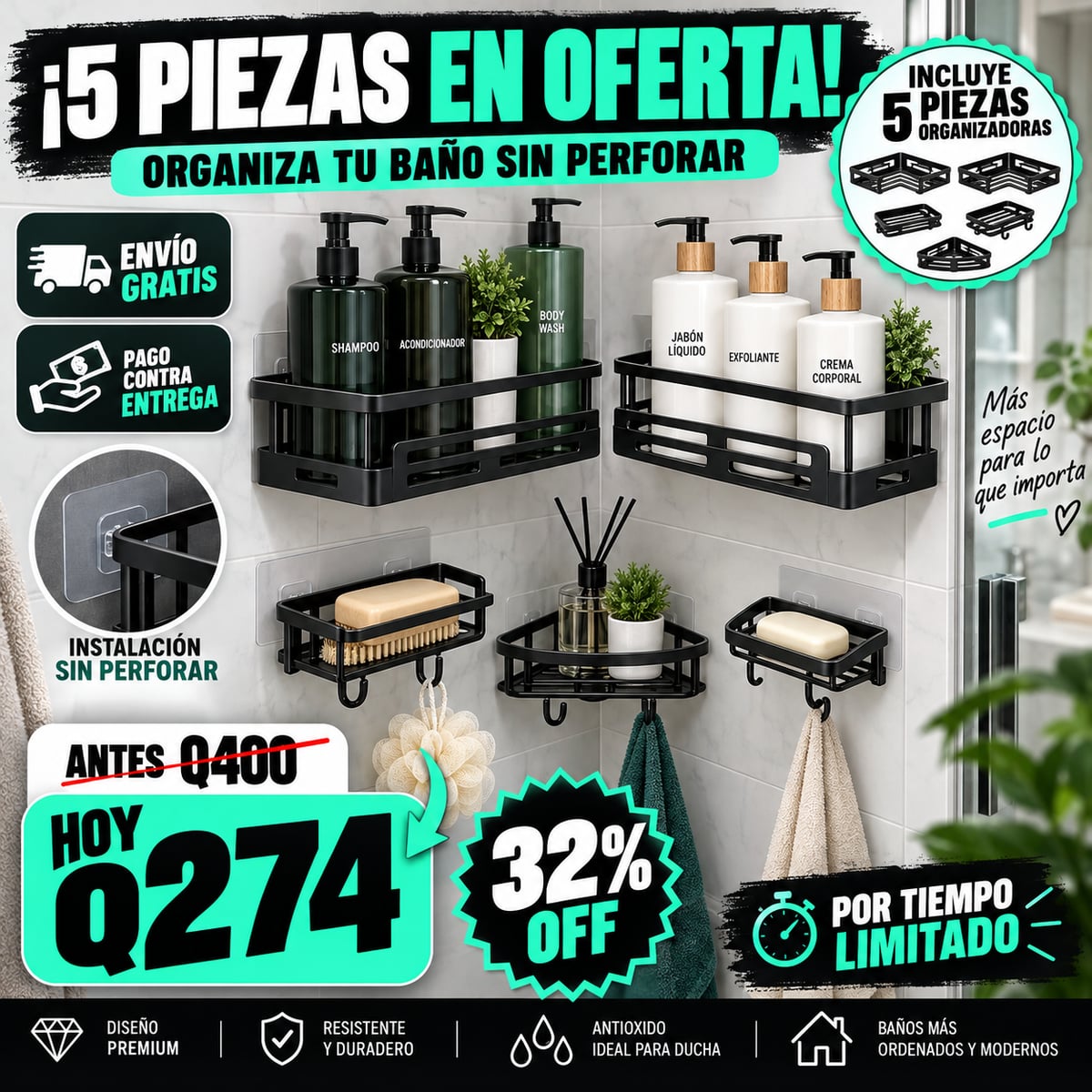 🧼 ¡DILE ADIÓS AL DESORDEN EN TU BAÑO! - ORGANIZADOR DE BAÑO + ENVIO GRATIS 🚚