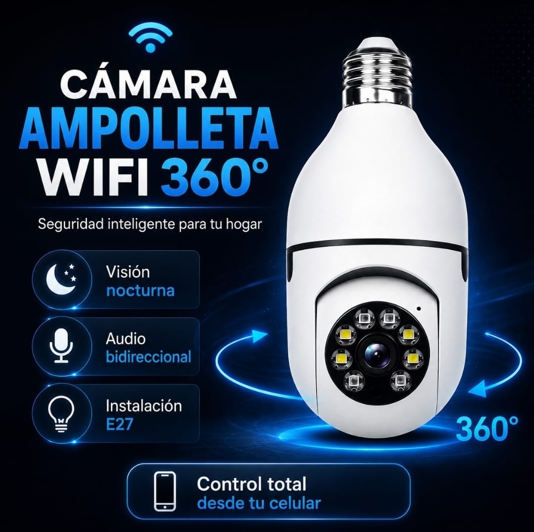 Cámara Ampolleta WiFi 360° – Seguridad Inteligente para tu Hogar