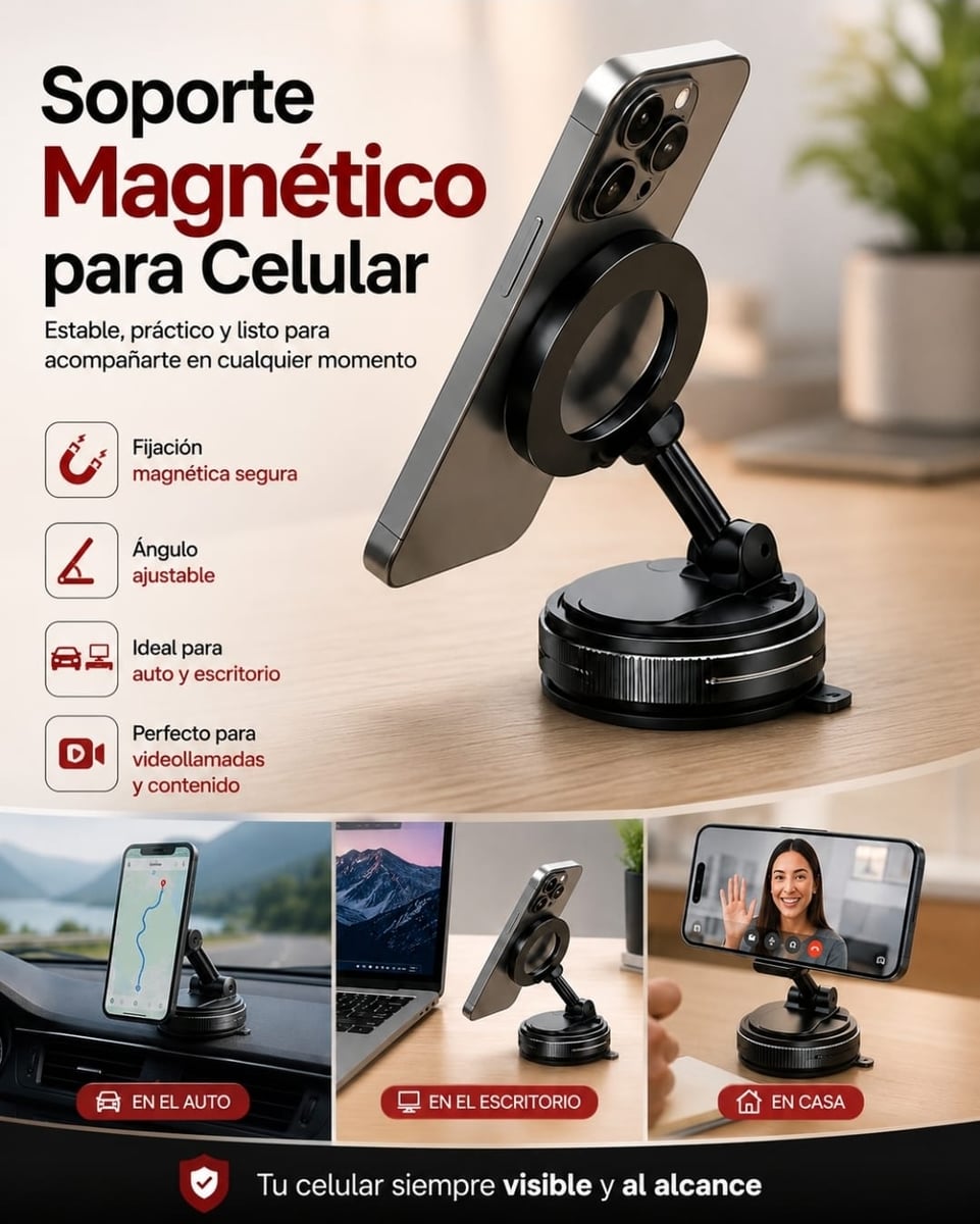 Soporte para celular Magnético 360° con Succión al Vacío