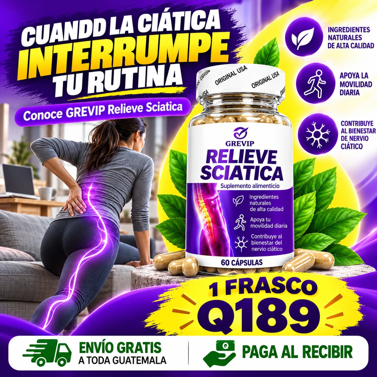 Relieve Sciatica - Apoyo Nutricional para el Nervio Ciático y Alivio del Dolor Lumbar - Recomendado por Neurólogos, empieza hoy
