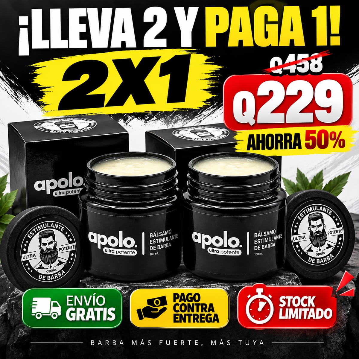 OFERTA 2X1🔥APOLO. Estimulante para el Crecimiento y Cuidado de la Barba –