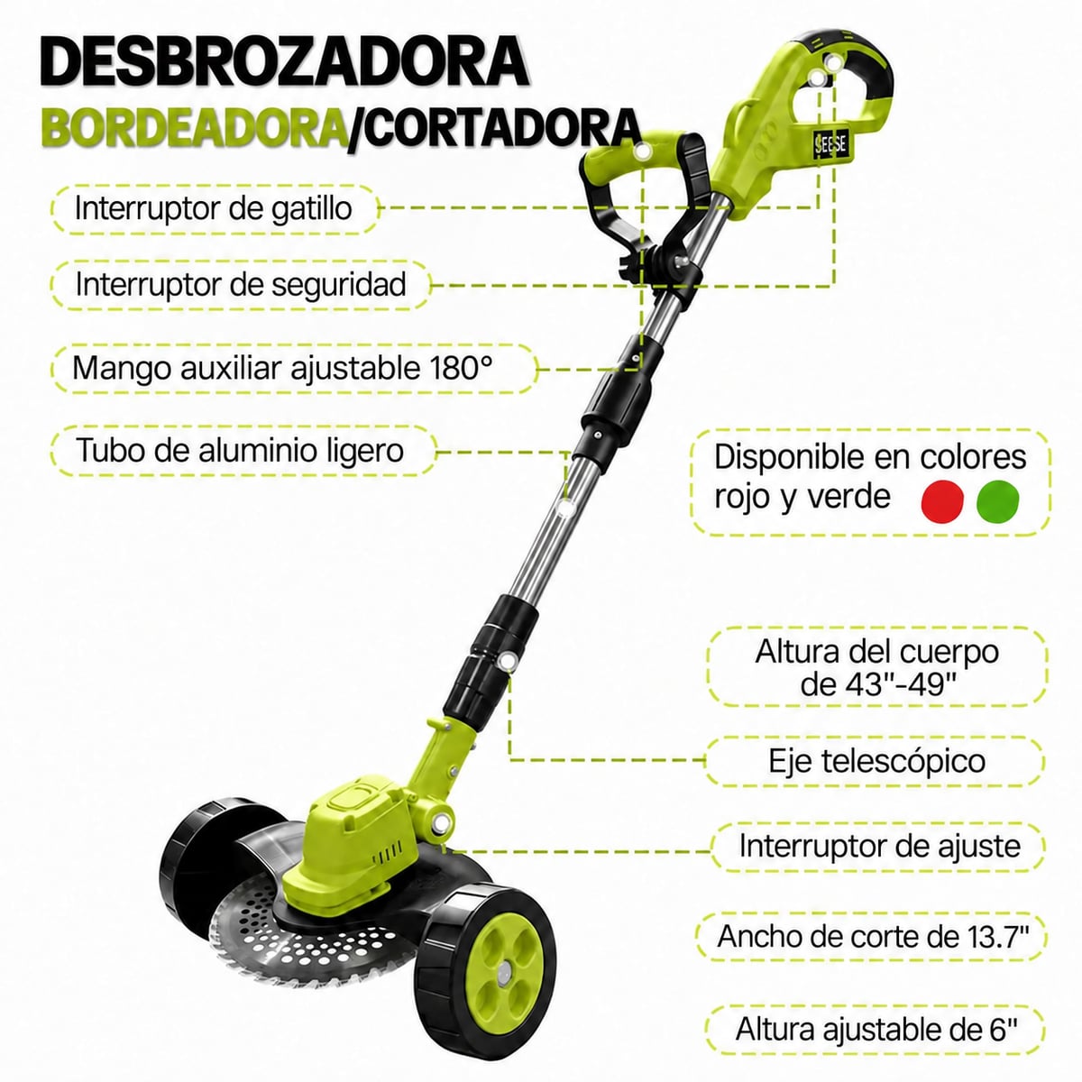 Podadora Inalambrica Cesped Ruedas