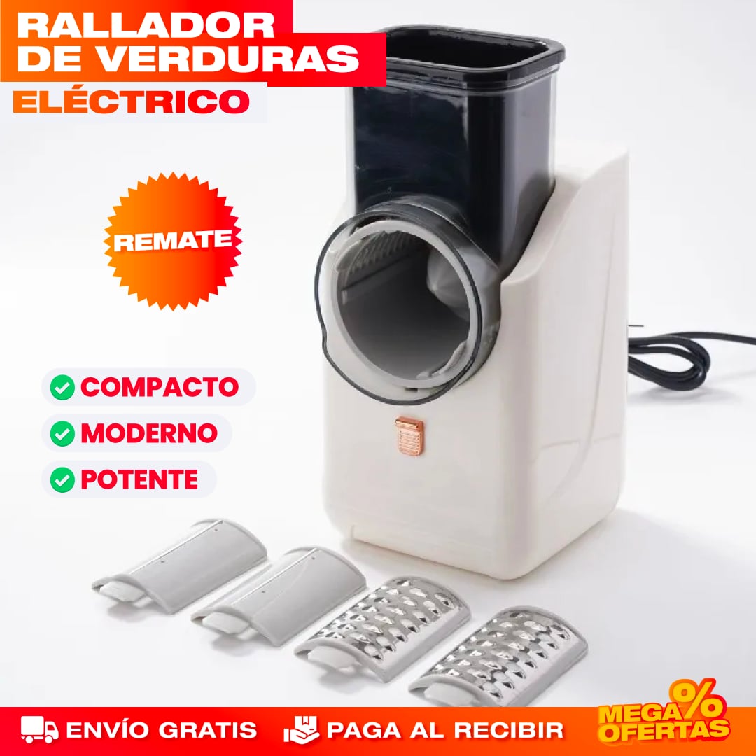 Rallador de Verduras Eléctrico 3 en 1 – Ralla y Pica en Segundos Sin Esfuerzo