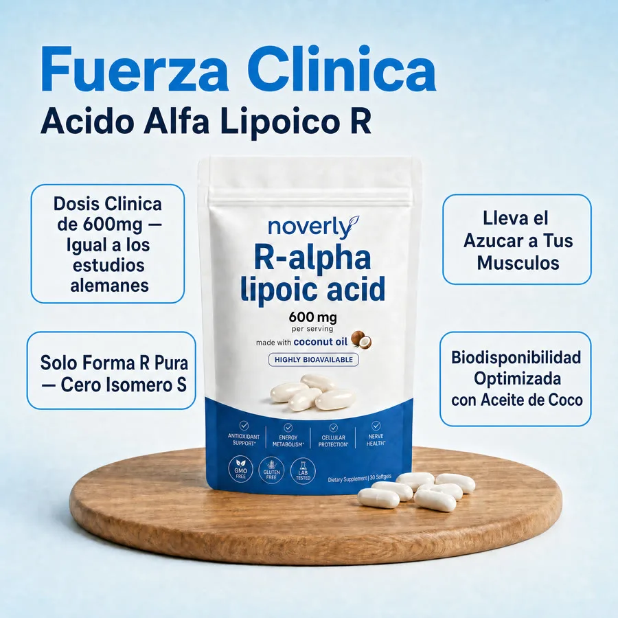 Ácido Alfa Lipoico R 600 mg con aceite de coco