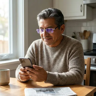 Leyendo el celular con los lentes