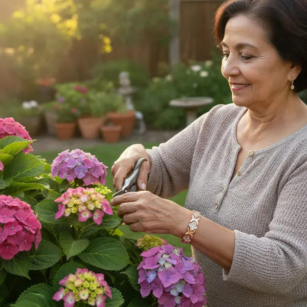 Señora en su jardín con su pulsera