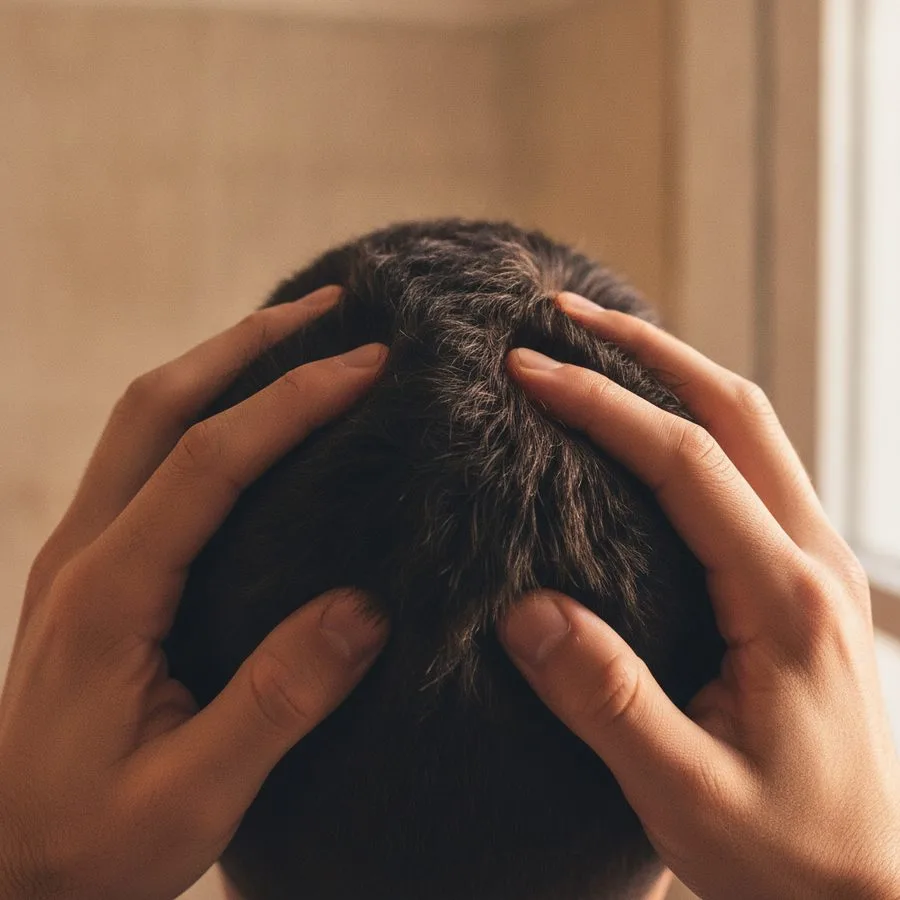 Persona preocupada por la caída del cabello