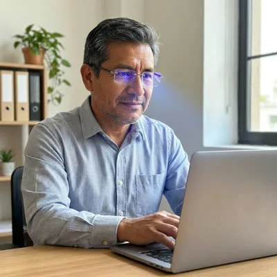 Trabajando en la compu con los lentes