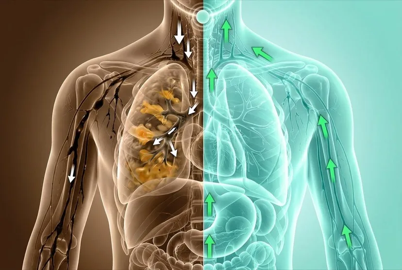 Pulmones con flema atrapada y pulmones despejados