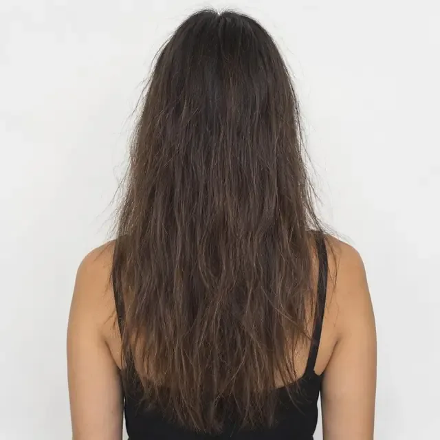Antes: cabello débil y reseco