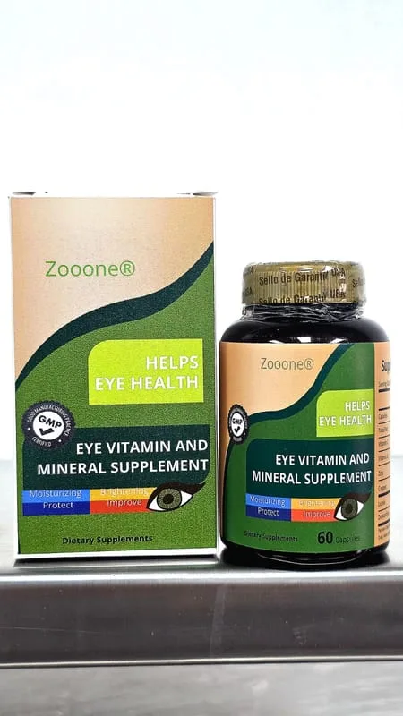 Zooone Eye Vitamin and Mineral Supplement, caja y frasco
