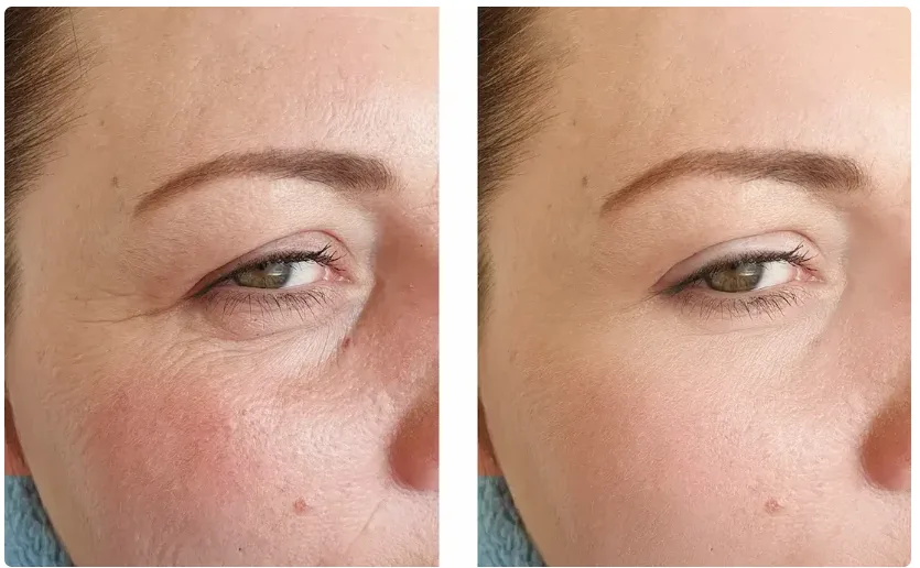Comparativa del contorno de ojos y la textura visible de la piel
